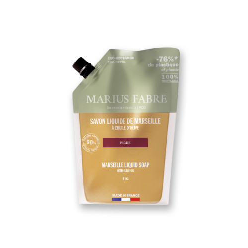 Marius Fabre Liquid Marseille Soap With Olive Oil - 1 Litre Eco Refill Pouch - Fig - Bien Etre (Pack of 6)
