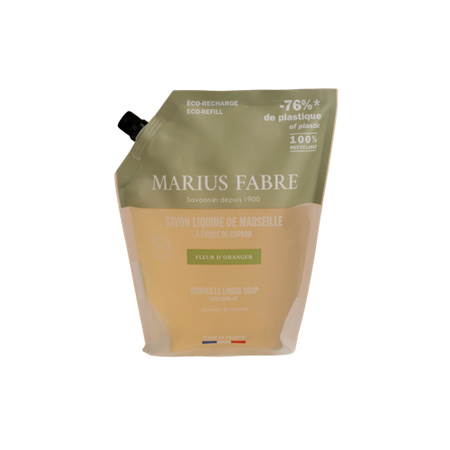 Marius Fabre Liquid Marseille Soap With Copra Oil - 1 Litre Eco Refill Pouch - Orange Blossom - Bien Etre (Pack of 6)