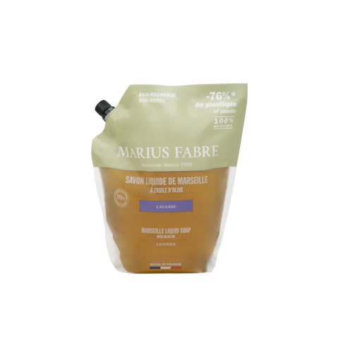 Marius Fabre Liquid Marseille Soap With Olive Oil - 1 Litre Eco Refill Pouch - Lavender - Bien Etre (Pack of 6)