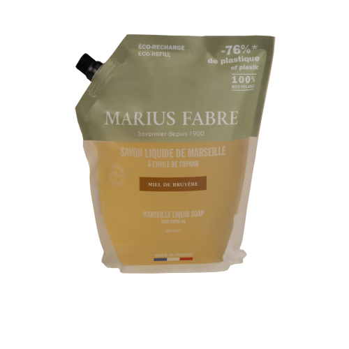 Marius Fabre Liquid Marseille Soap With Copra Oil - 1 Litre Eco Refill Pouch - Honey - Bien Etre (Pack of 6)
