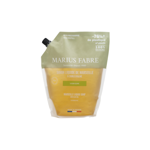 Marius Fabre Liquid Marseille Soap With Olive Oil - 1 Litre Eco Refill Pouch - Verbena - Bien Etre (Pack of 6)
