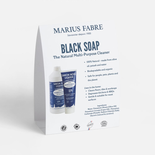 Marius Fabre A5 POS Display - Table Tent - LAVOIR - Black Soap/Black Soap Spray