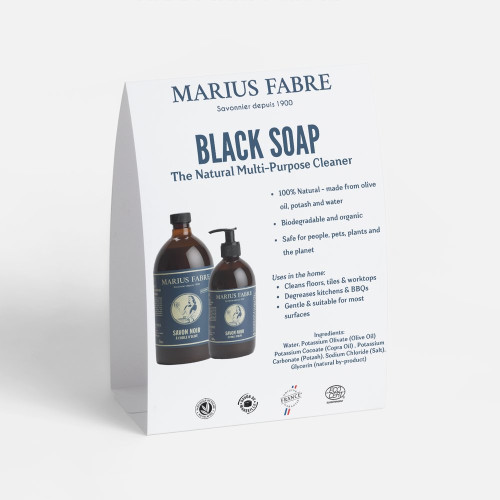 Marius Fabre A5 POS Display - Table Tent - NATURE - Black Soap/Black Soap Spray
