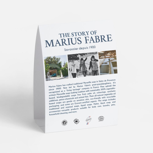 Marius Fabre A5 POS Display - Table Tent - Story of Marius Fabre/Marseille Soap Production